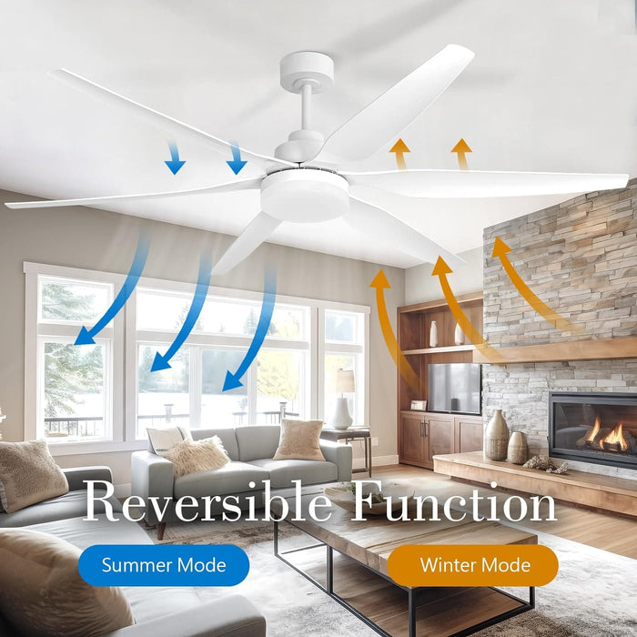 65 in. White Large LED Remote Ceiling Fan with Light, Reversible Quietest Fan For Sleeping with Light-2-ErisView