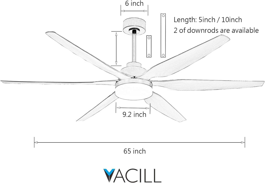 65 in. White Large LED Remote Ceiling Fan with Light, Reversible Quietest Fan For Sleeping with Light-5-ErisView