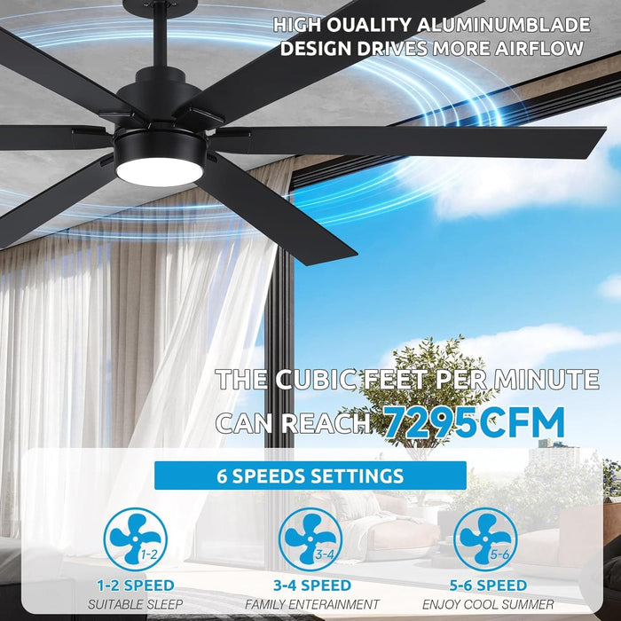 66 in. Black Large Ceiling Fan with Light, Outdoor Fan for Patio, Modern Industrial Ceiling Fans for Living Room, Patio Porch Gazebo Fan -2-ErisView
