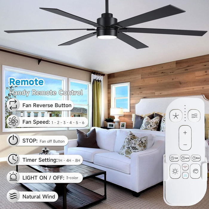66 in. Black Large Ceiling Fan with Light, Outdoor Fan for Patio, Modern Industrial Ceiling Fans for Living Room, Patio Porch Gazebo Fan -3-ErisView