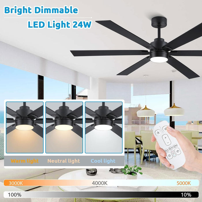 66 in. Black Large Ceiling Fan with Light, Outdoor Fan for Patio, Modern Industrial Ceiling Fans for Living Room, Patio Porch Gazebo Fan -4-ErisView