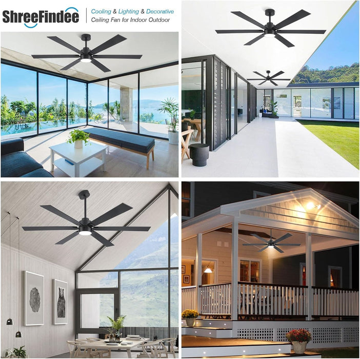 66 in. Black Large Ceiling Fan with Light, Outdoor Fan for Patio, Modern Industrial Ceiling Fans for Living Room, Patio Porch Gazebo Fan -5-ErisView
