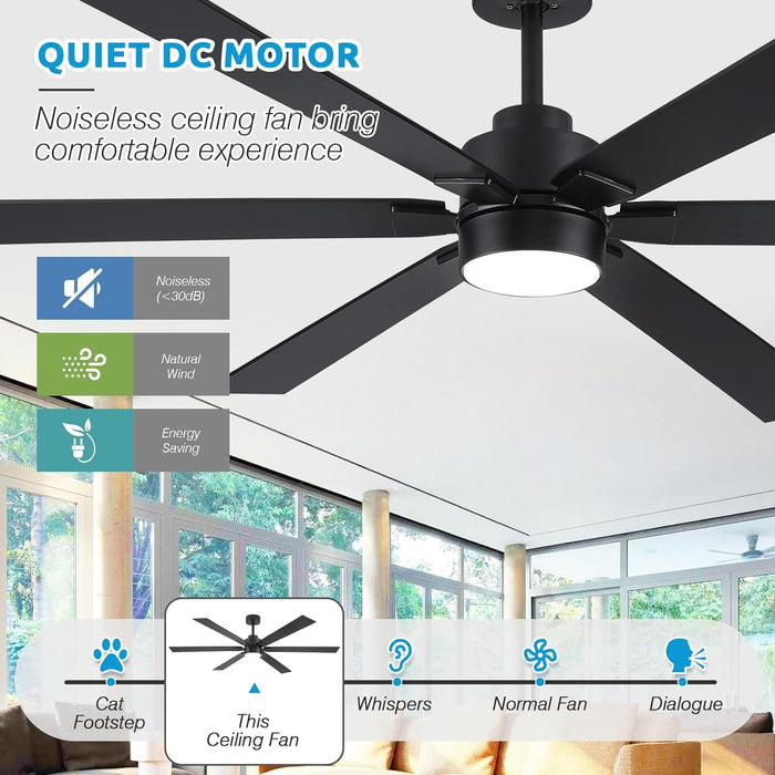 66 in. Black Large Ceiling Fan with Light, Outdoor Fan for Patio, Modern Industrial Ceiling Fans for Living Room, Patio Porch Gazebo Fan -8-ErisView
