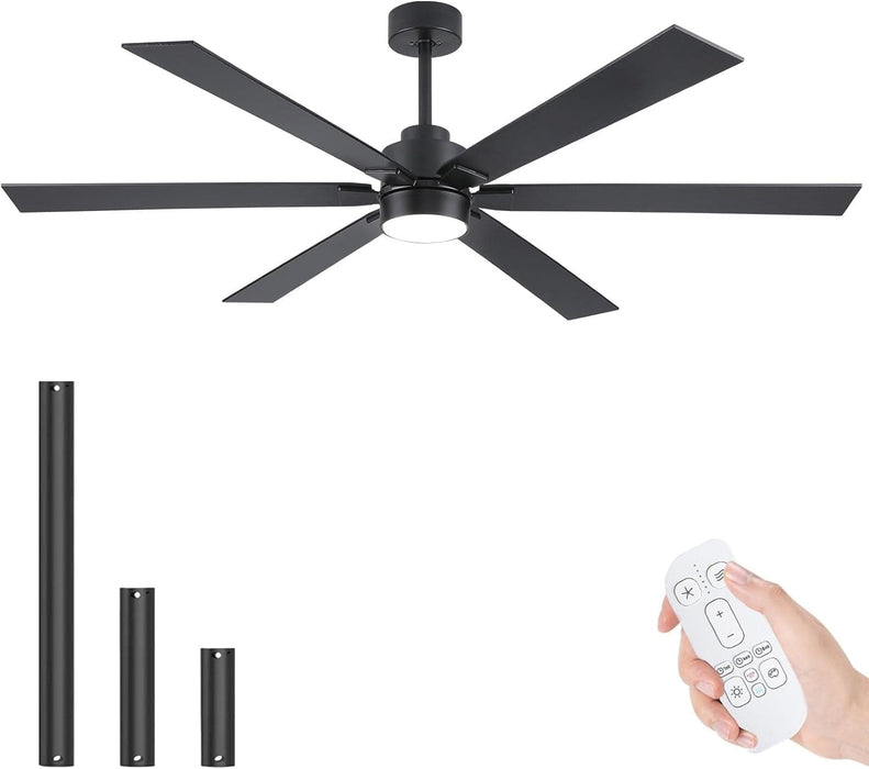 66 in. Black Large Ceiling Fan with Light, Outdoor Fan for Patio, Modern Industrial Ceiling Fans for Living Room, Patio Porch Gazebo Fan -1-ErisView