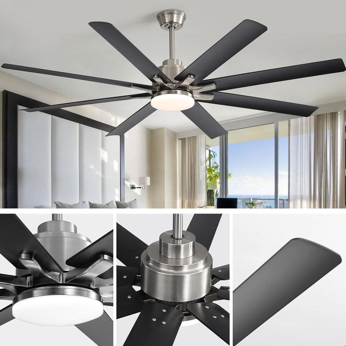 66 in. Gold and White Remote Control Ceiling Fan and Light, Smart Modern Industrial Ceiling Fans for Bedroom, Office Ceiling Fan-12-ErisView