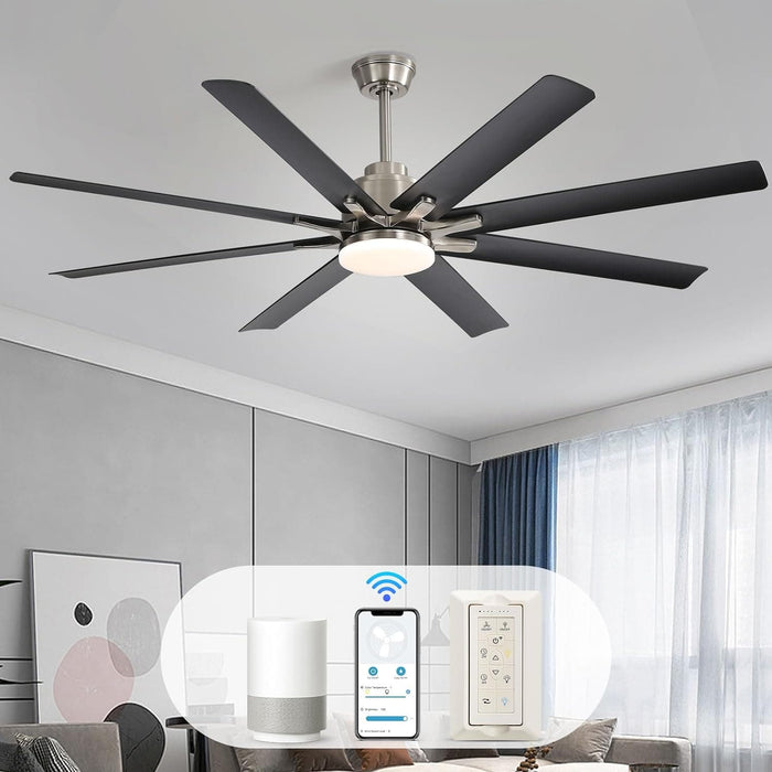 66 in. Gold and White Remote Control Ceiling Fan and Light, Smart Modern Industrial Ceiling Fans for Bedroom, Office Ceiling Fan-14-ErisView