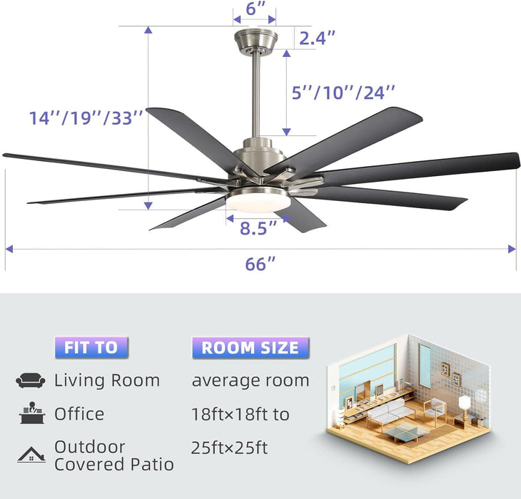 66 in. Gold and White Remote Control Ceiling Fan and Light, Smart Modern Industrial Ceiling Fans for Bedroom, Office Ceiling Fan-15-ErisView