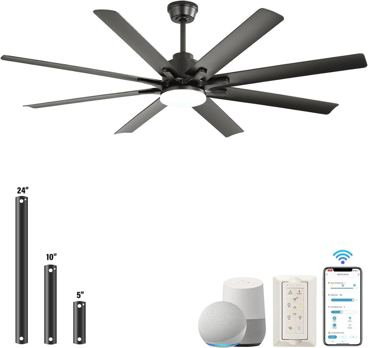 66 in. Gold and White Remote Control Ceiling Fan and Light, Smart Modern Industrial Ceiling Fans for Bedroom, Office Ceiling Fan-17-ErisView