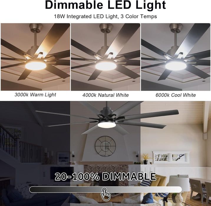 66 in. Gold and White Remote Control Ceiling Fan and Light, Smart Modern Industrial Ceiling Fans for Bedroom, Office Ceiling Fan-18-ErisView