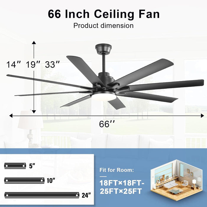 66 in. Gold and White Remote Control Ceiling Fan and Light, Smart Modern Industrial Ceiling Fans for Bedroom, Office Ceiling Fan-23-ErisView
