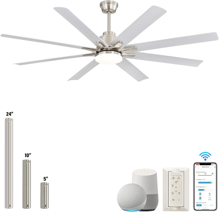 66 in. Gold and White Remote Control Ceiling Fan and Light, Smart Modern Industrial Ceiling Fans for Bedroom, Office Ceiling Fan-24-ErisView
