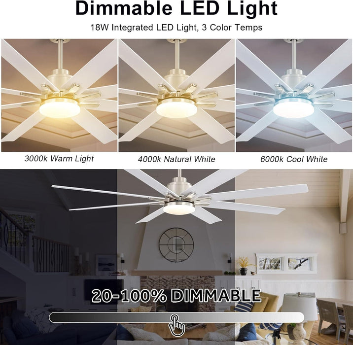66 in. Gold and White Remote Control Ceiling Fan and Light, Smart Modern Industrial Ceiling Fans for Bedroom, Office Ceiling Fan-25-ErisView
