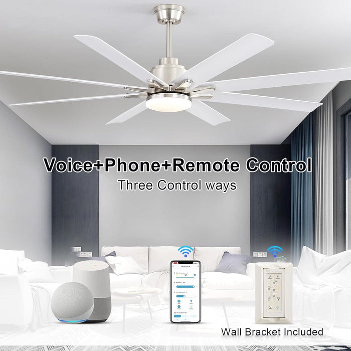 66 in. Gold and White Remote Control Ceiling Fan and Light, Smart Modern Industrial Ceiling Fans for Bedroom, Office Ceiling Fan-28-ErisView