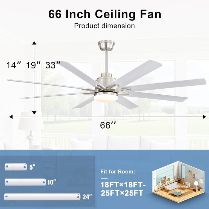 66 in. Gold and White Remote Control Ceiling Fan and Light, Smart Modern Industrial Ceiling Fans for Bedroom, Office Ceiling Fan-30-ErisView