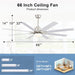 66 in. Gold and White Remote Control Ceiling Fan and Light, Smart Modern Industrial Ceiling Fans for Bedroom, Office Ceiling Fan-30-ErisView