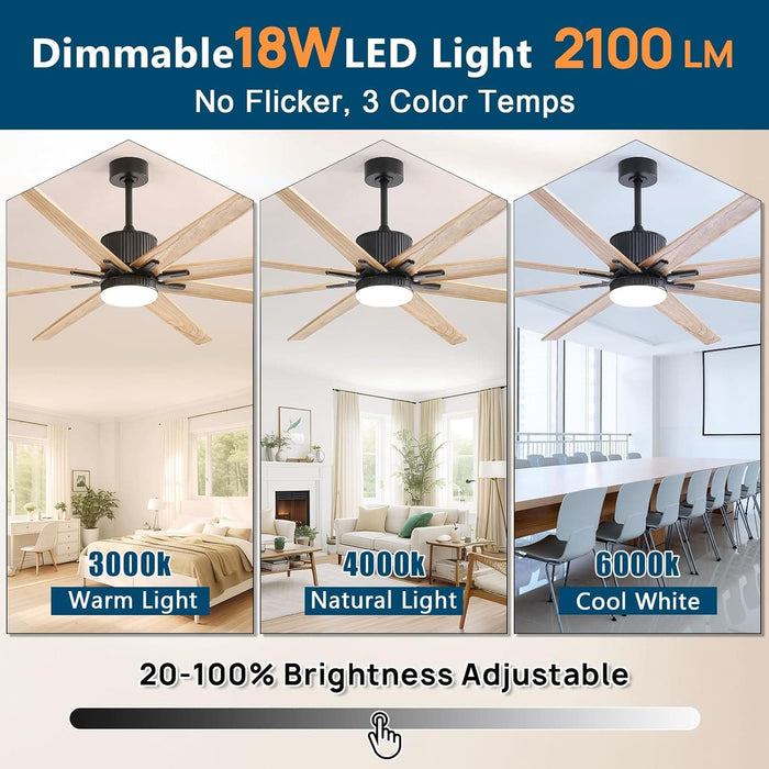 66 in. Gold and White Remote Control Ceiling Fan and Light, Smart Modern Industrial Ceiling Fans for Bedroom, Office Ceiling Fan-32-ErisView