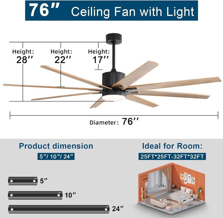 66 in. Gold and White Remote Control Ceiling Fan and Light, Smart Modern Industrial Ceiling Fans for Bedroom, Office Ceiling Fan-37-ErisView