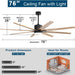 66 in. Gold and White Remote Control Ceiling Fan and Light, Smart Modern Industrial Ceiling Fans for Bedroom, Office Ceiling Fan-37-ErisView