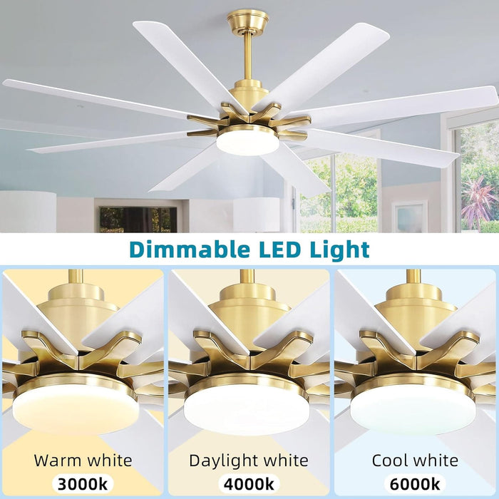 66 in. Gold and White Remote Control Ceiling Fan and Light, Smart Modern Industrial Ceiling Fans for Bedroom, Office Ceiling Fan-3-ErisView