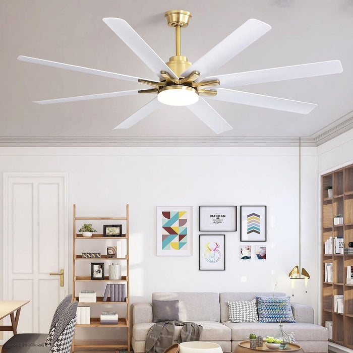 66 in. Gold and White Remote Control Ceiling Fan and Light, Smart Modern Industrial Ceiling Fans for Bedroom, Office Ceiling Fan-7-ErisView