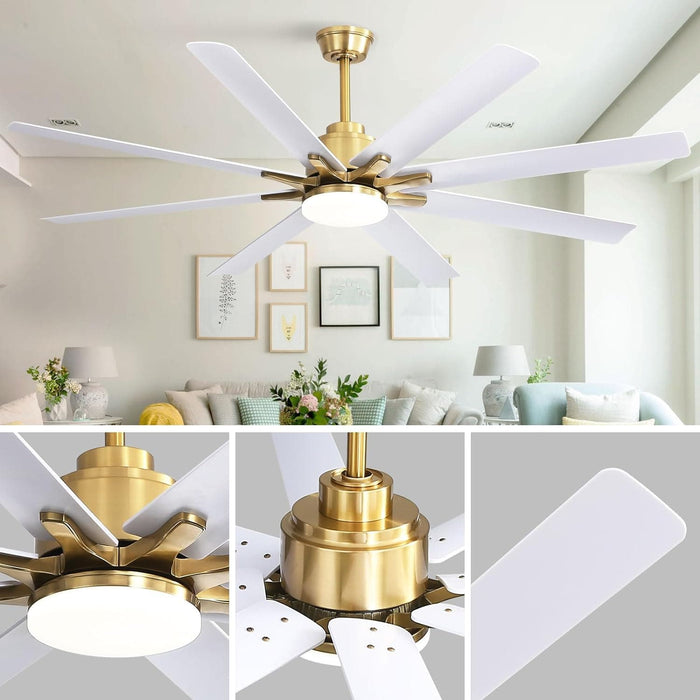 66 in. Gold and White Remote Control Ceiling Fan and Light, Smart Modern Industrial Ceiling Fans for Bedroom, Office Ceiling Fan-8-ErisView