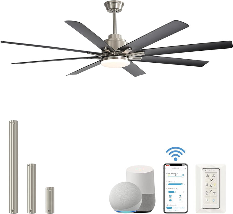 66 in. Gold and White Remote Control Ceiling Fan and Light, Smart Modern Industrial Ceiling Fans for Bedroom, Office Ceiling Fan-9-ErisView