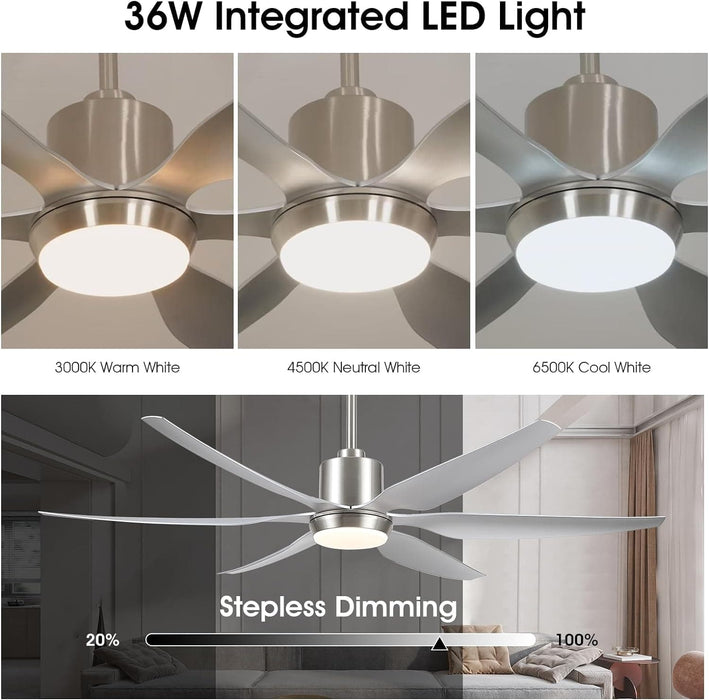 66 in. Large Ceiling Fans with Lights Remote APP Control, Modern Ceiling Fan, New Ceiling Fans for Living Room Garage Workshops, Warehouse Ceiling Fans-3-ErisView
