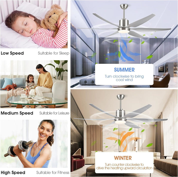66 in. Large Ceiling Fans with Lights Remote APP Control, Modern Ceiling Fan, New Ceiling Fans for Living Room Garage Workshops, Warehouse Ceiling Fans-6-ErisView