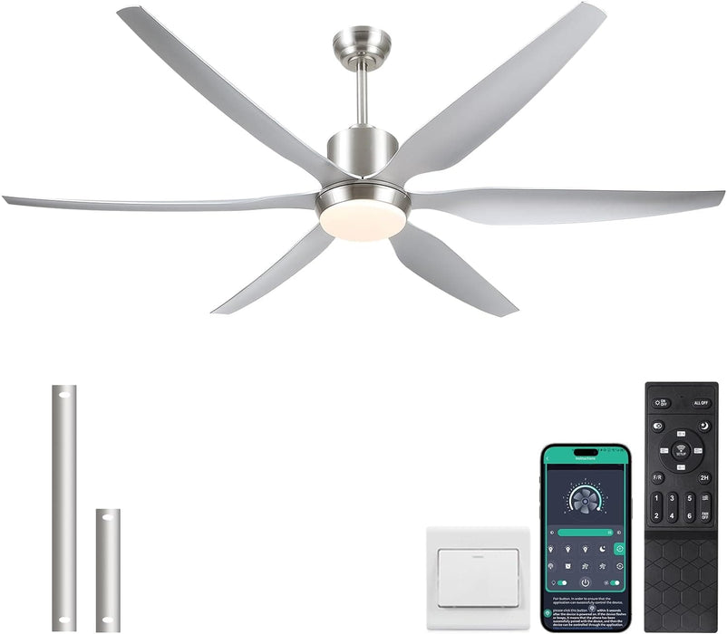 66 in. Large Ceiling Fans with Lights Remote APP Control, Modern Ceiling Fan, New Ceiling Fans for Living Room Garage Workshops, Warehouse Ceiling Fans-1-ErisView