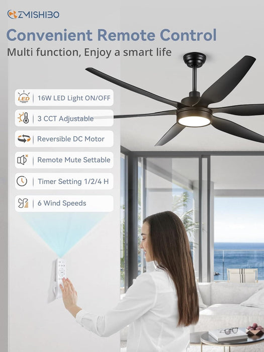 66 in. Large LED Ceiling Fan and Light, Reversible Ceiling Fan for Patio Living Room Bedroom Dining Room, Kitchen Ceiling Fans with Lights-3-ErisView