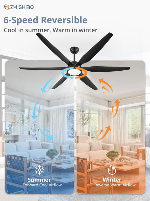 66 in. Large LED Ceiling Fan and Light, Reversible Ceiling Fan for Patio Living Room Bedroom Dining Room, Kitchen Ceiling Fans with Lights-7-ErisView