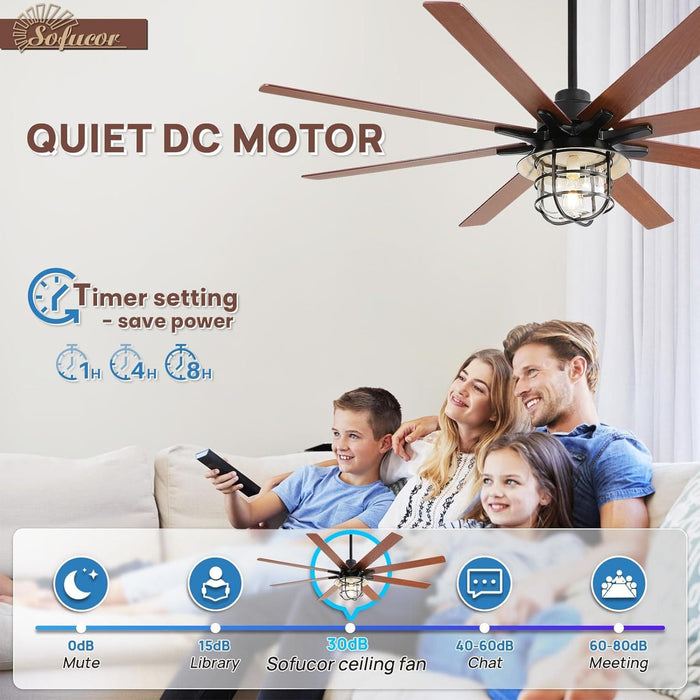 66 in. Remote Control Ceiling Fan and Light, Farmhouse Reversible Quiet Ceiling Fans for Living Room Kitchen Patio-3-ErisView