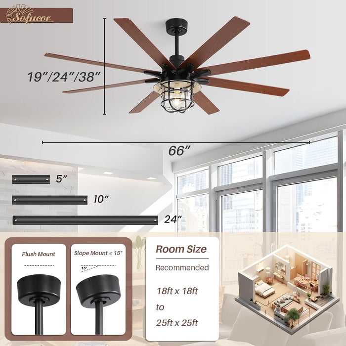 66 in. Remote Control Ceiling Fan and Light, Farmhouse Reversible Quiet Ceiling Fans for Living Room Kitchen Patio-6-ErisView