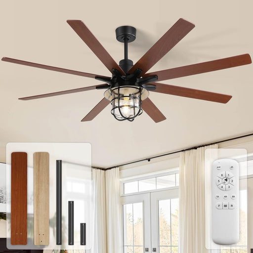 66 in. Remote Control Ceiling Fan and Light, Farmhouse Reversible Quiet Ceiling Fans for Living Room Kitchen Patio-1-ErisView