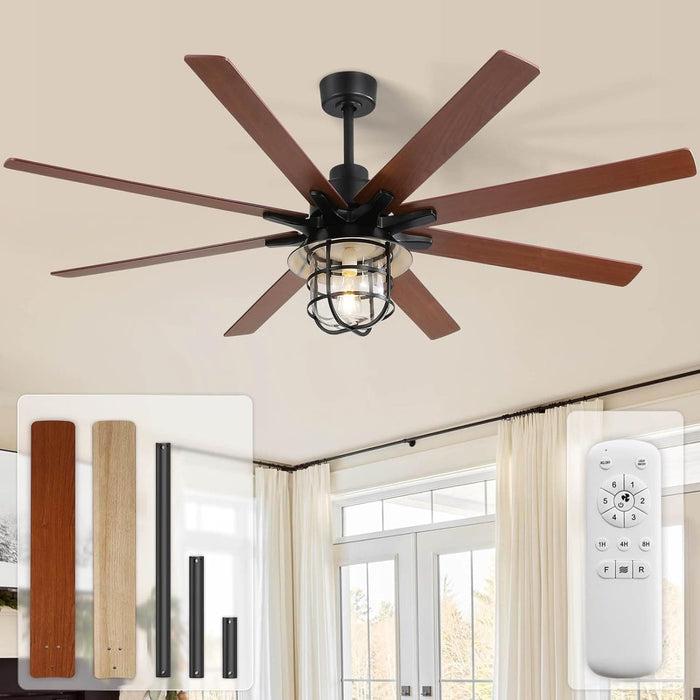 66 in. Remote Control Ceiling Fan and Light, Farmhouse Reversible Quiet Ceiling Fans for Living Room Kitchen Patio-1-ErisView