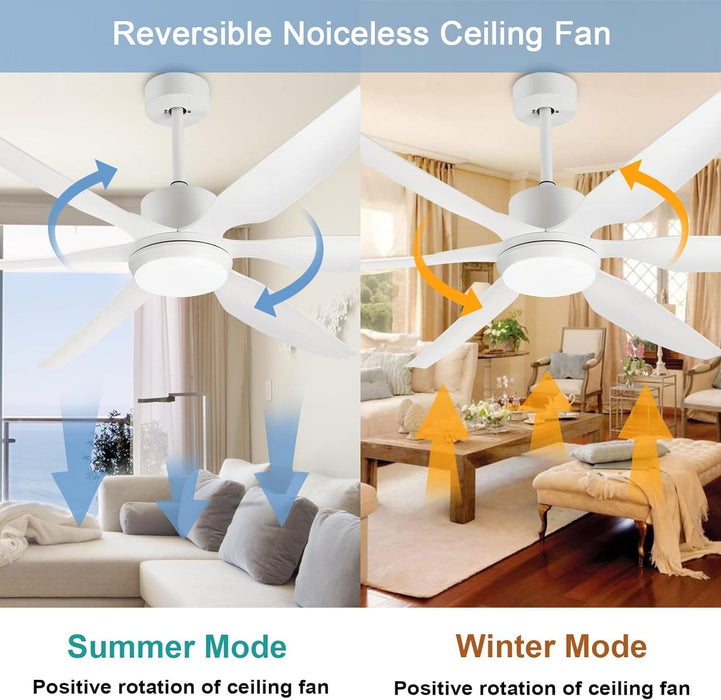 66 in. White Reversible Fans with Lights and Remote, Modern Ceiling Fan with Dimmable LED Lights for Living Room Bedroom Office-2-ErisView