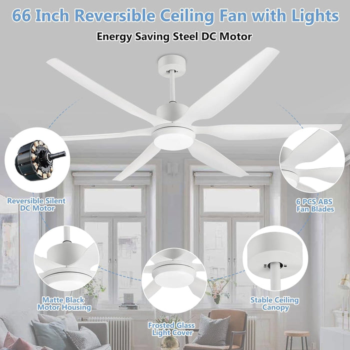 66 in. White Reversible Fans with Lights and Remote, Modern Ceiling Fan with Dimmable LED Lights for Living Room Bedroom Office-4-ErisView