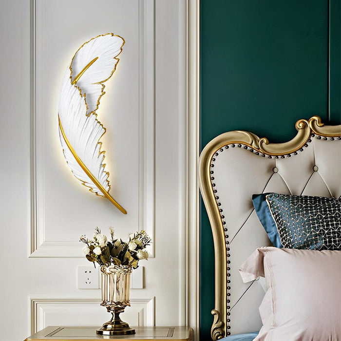 Creative Resin Feathers 3D Decor LED Dimmable White Wall Sconces Light
