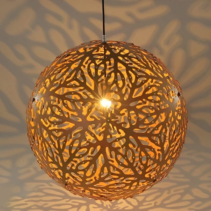 Handmade Hollowed Ball Basswood Shade LED Creative Modern Chandelier
