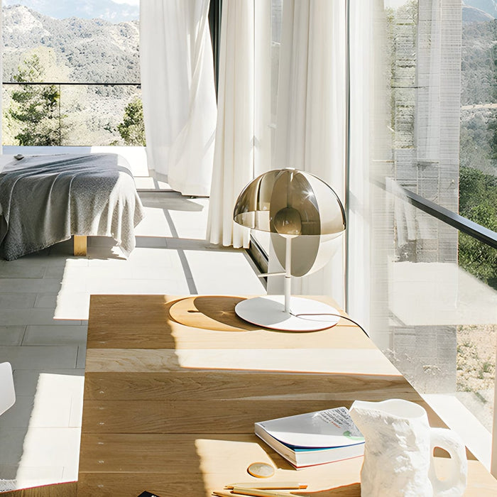 Theia Table Lamp with Vertical Semi-Sphere and Horizontal Smoked Shade
