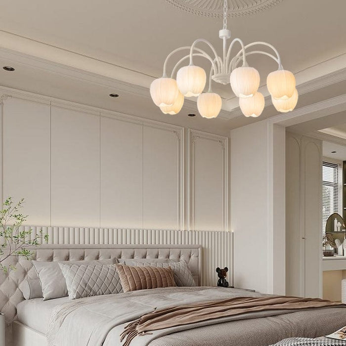 Tulips Flowers Three Step Dimming LED Milky White Modern Chandelier