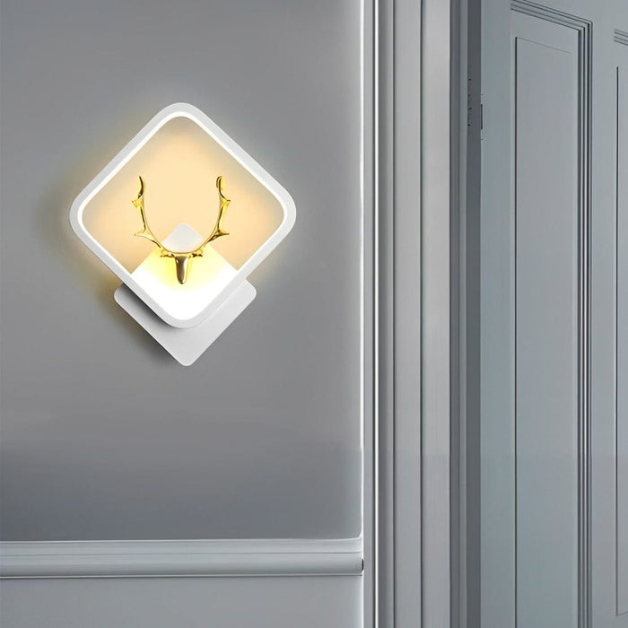 Round Square Creative Antlers Design LED Modern Wall Lamp Bedside Light