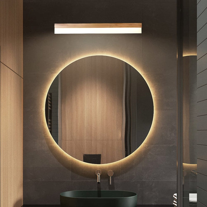 Wooden LED Vanity Mirror Light with Acrylic Shade - Bathroom Wall Lamp