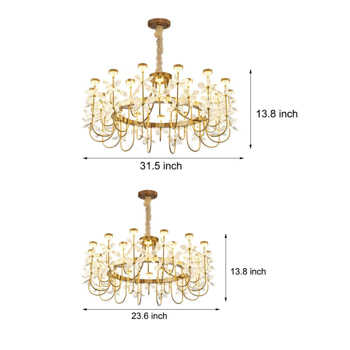 Nordic Floral-Inspired Crystal Chandelier for Living Room. 23.6''/31.5''