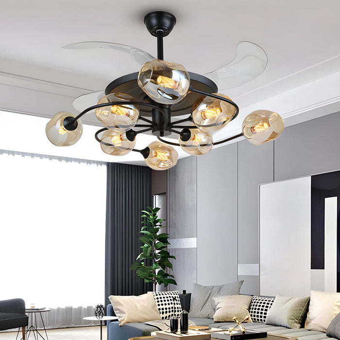 41-in 4 Blades Ceiling Fan Lights with 6/8-Light Glass Shades. Remote Control