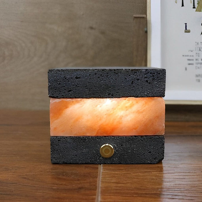 Round Square Rechargeable Volcanic Rock Himalayan Salt Table Lamp Mini LED Night Light