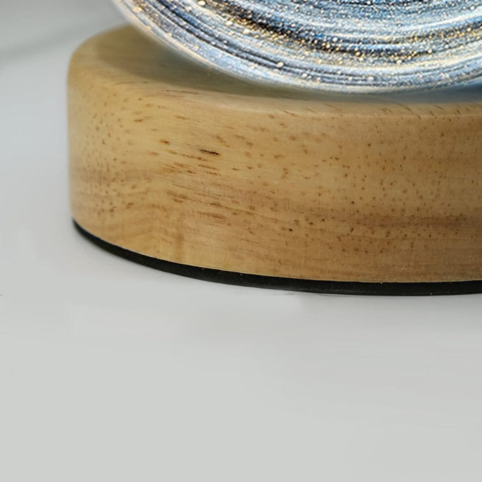 Globe Glass Galaxy Starry Sky Planet Lamp with Wooden Base Stepless Dimming LED Kids' Lamp