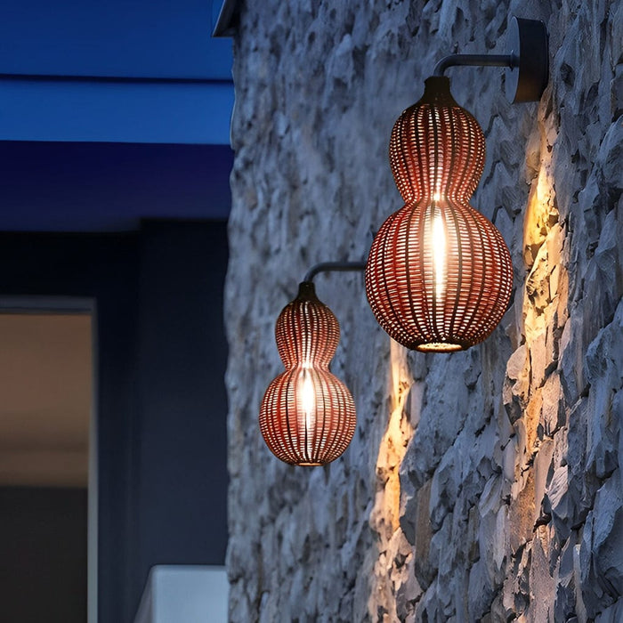 Rattan Gourd Waterproof Retro Outdoor Chandelier Porch Lights Wall Lamp
