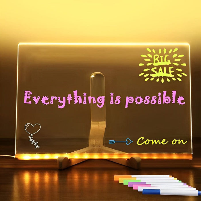Acrylic DIY Led Handwriting Note Board With Pen Luminous Message Writing Night Light
