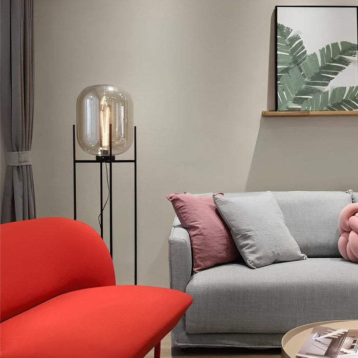 Industrial Iron Column Oda Floor Lamp With Hand-blown Clear Glass Shade LED Standing Lamp
